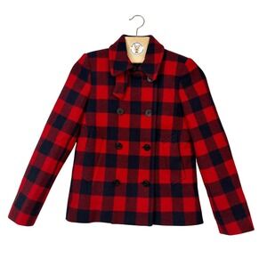 J.Crew Wool Buffalo Plaid Peacoat Women's 4 Red Navy Double Breasted Jacket‎